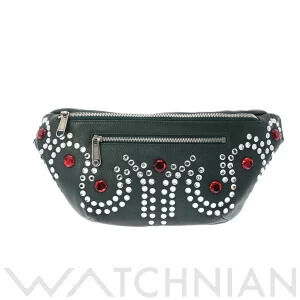 Gucci Web Stripe Green Leather Jeweled Body Bum Crossbody Belt Bag
